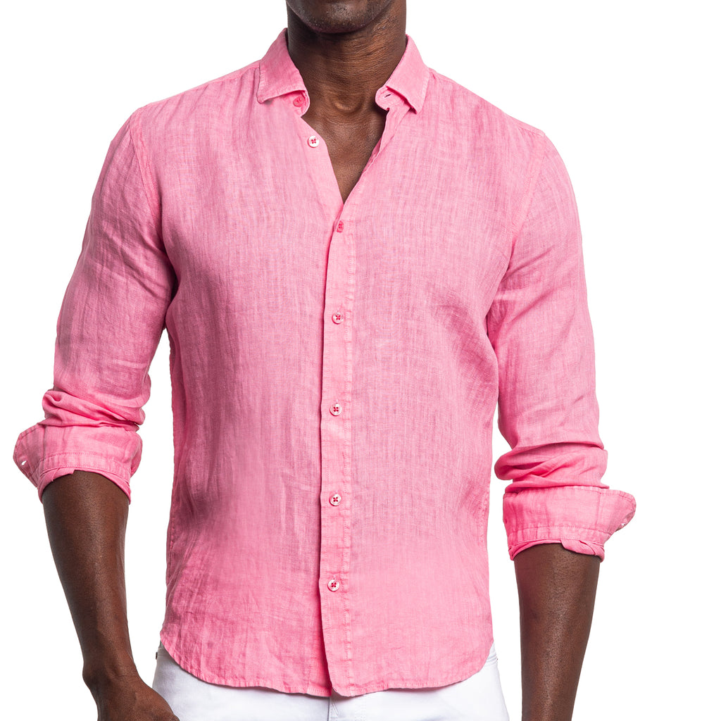 Linen Button Down Shirt - Pink Long Sleeve Button Down Eight-X   