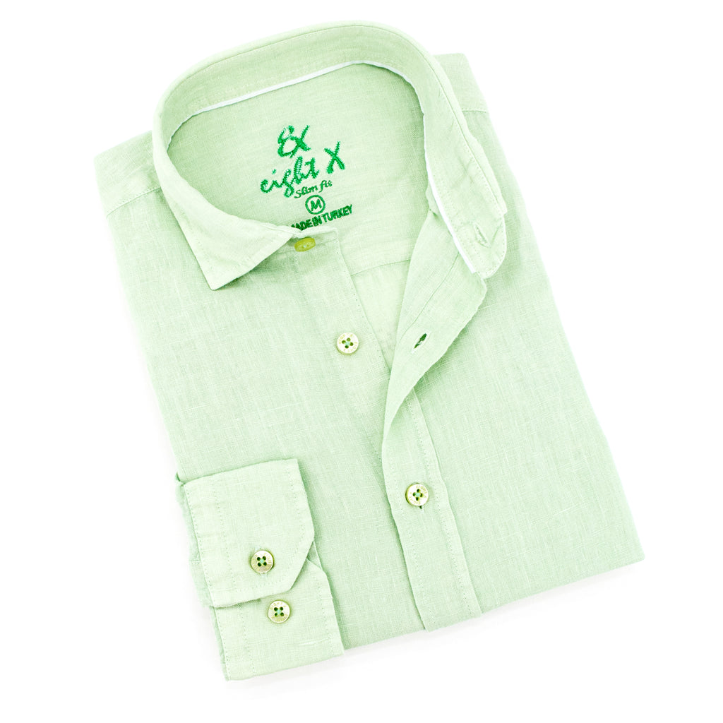 Linen Button Down Shirt - Green Long Sleeve Button Down Eight-X GREEN S 