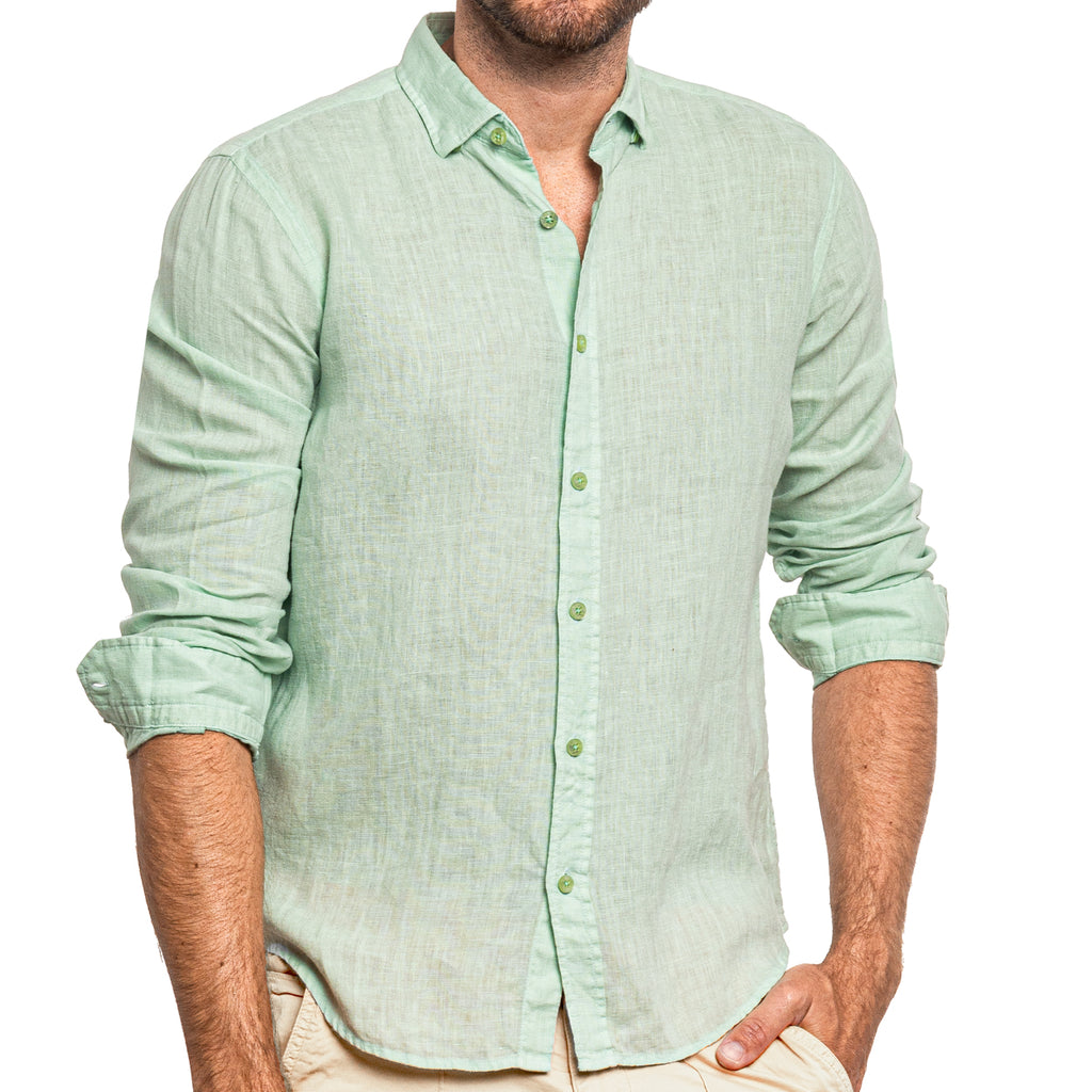 Linen Button Down Shirt - Green Long Sleeve Button Down Eight-X   