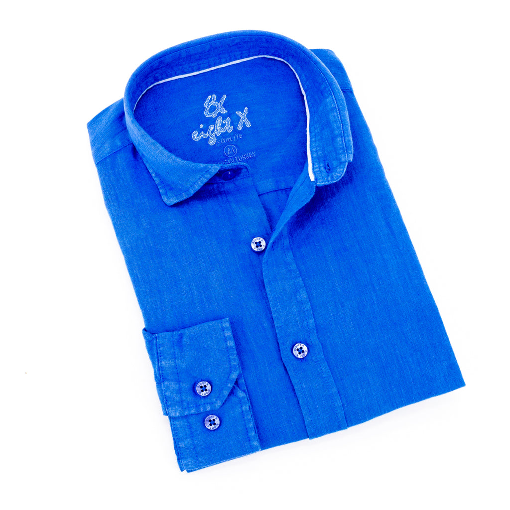 Linen Button Down Shirt - Blue Long Sleeve Button Down Eight-X BLUE S 