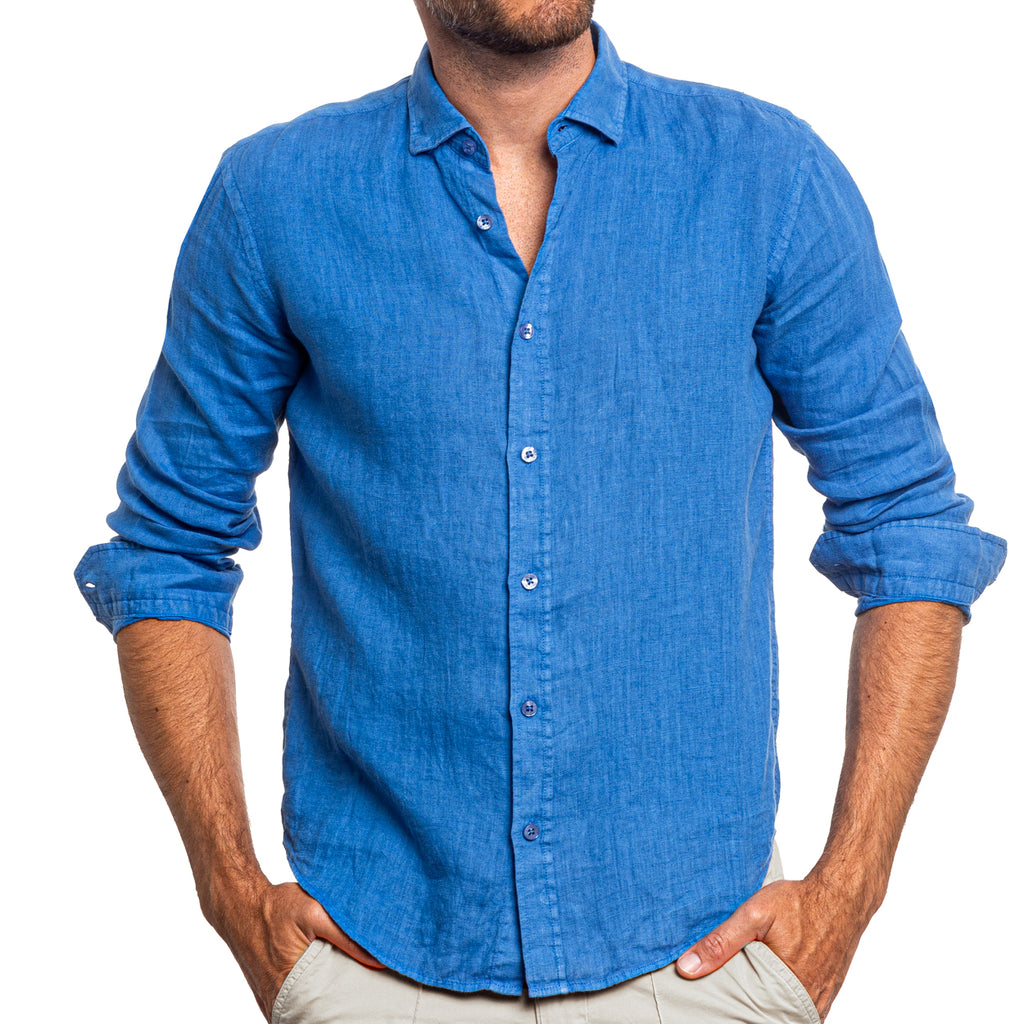 Linen Button Down Shirt - Blue Long Sleeve Button Down Eight-X   