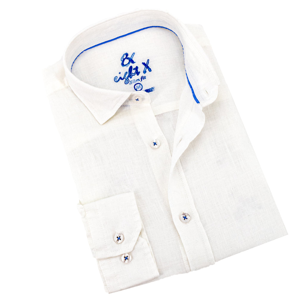 Linen Button Down Shirt - Soft White Long Sleeve Button Down Eight-X WHITE S 