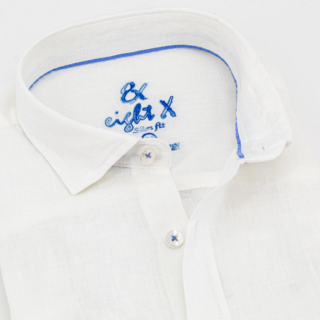 Linen Button Down Shirt - Soft White Long Sleeve Button Down Eight-X   