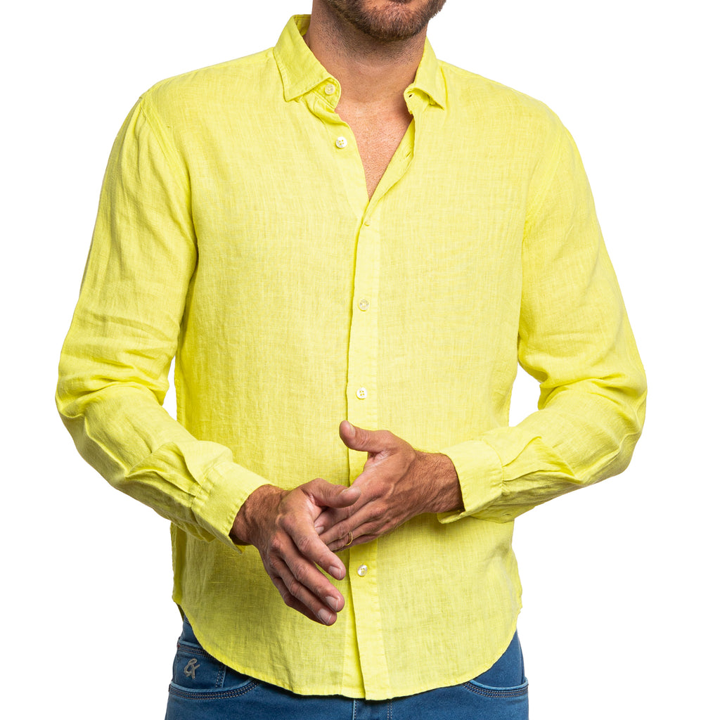 Linen Button Down Shirt - Yellow Long Sleeve Button Down Eight-X   