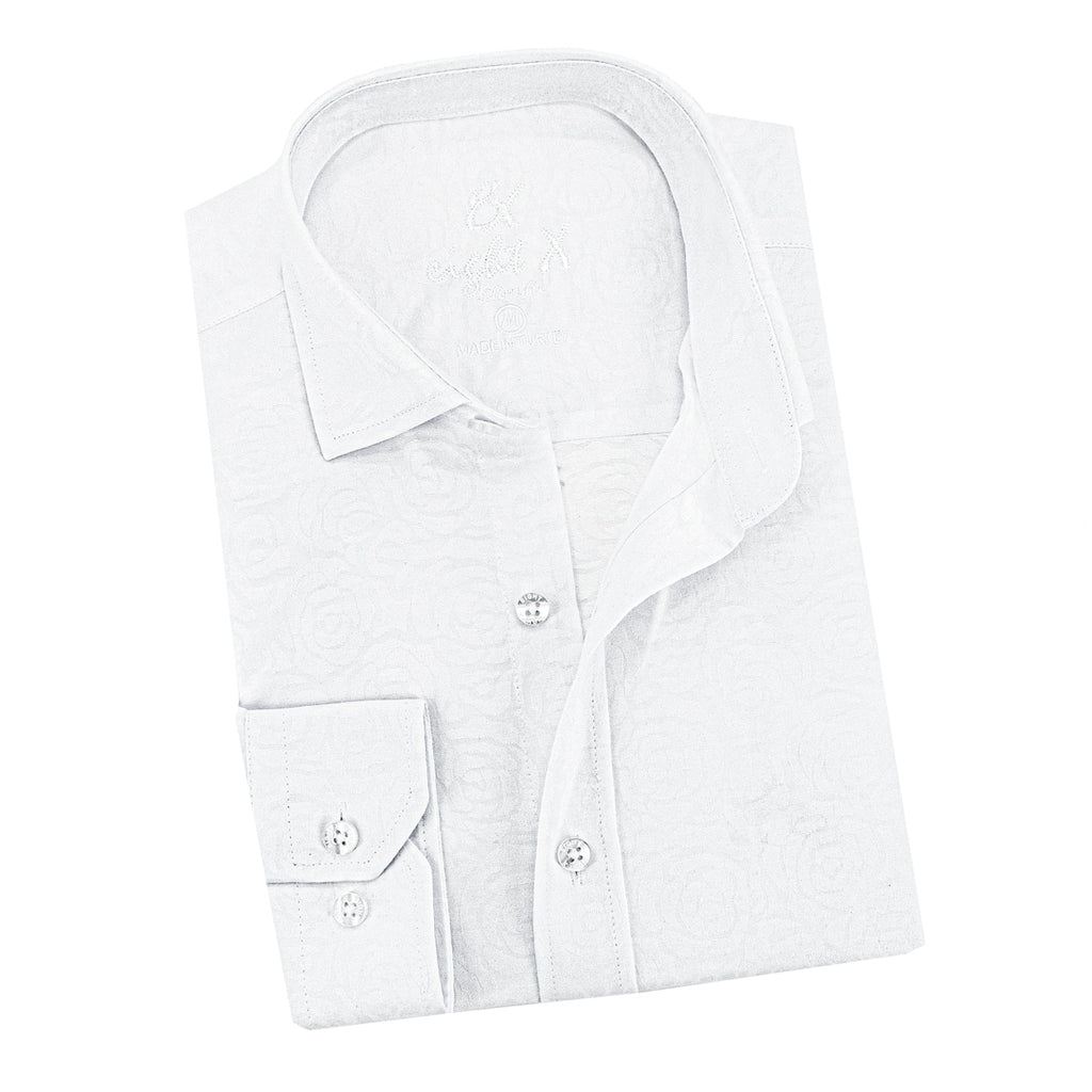 Roses Limited Edition Jacquard Button Down Shirt - White Long Sleeve Button Down EightX WHITE S 