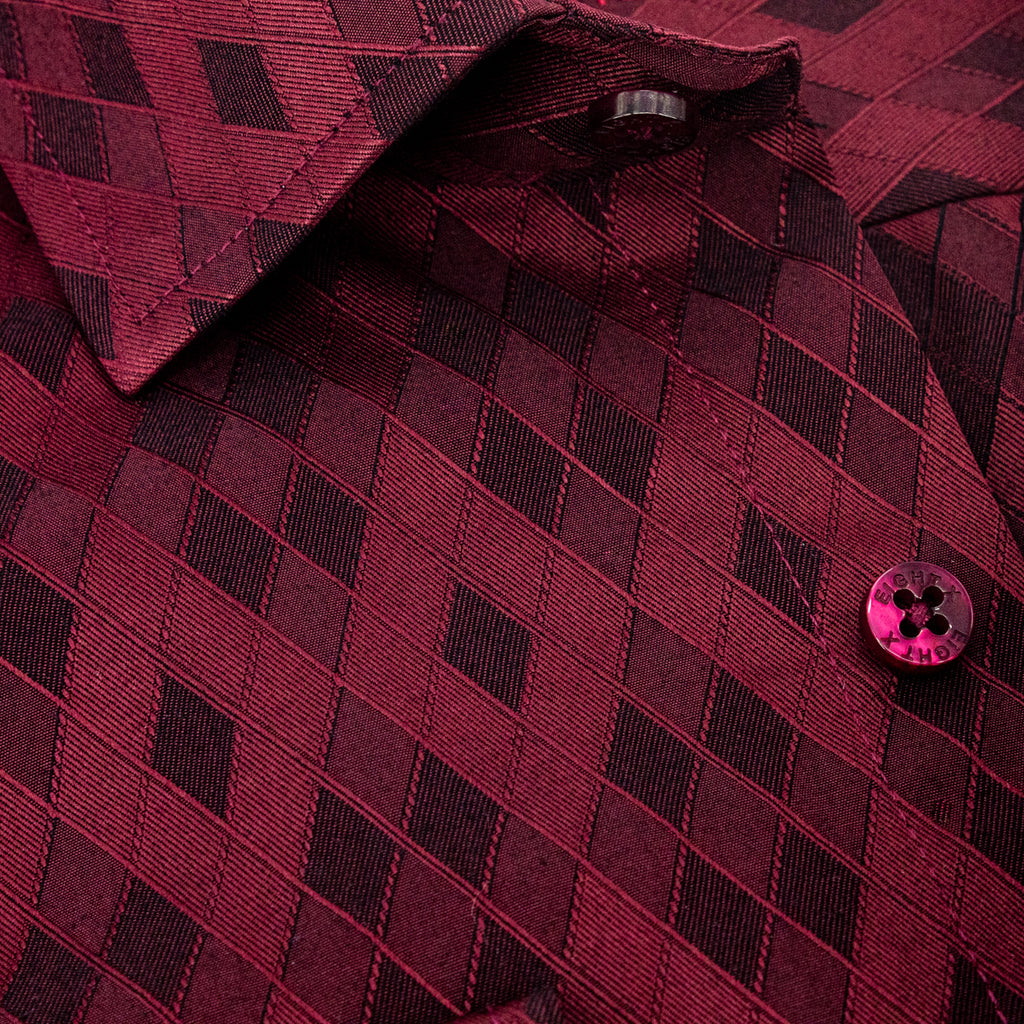 Argyle Jacquard Button Down Shirt - Burgundy Long Sleeve Button Down EightX   