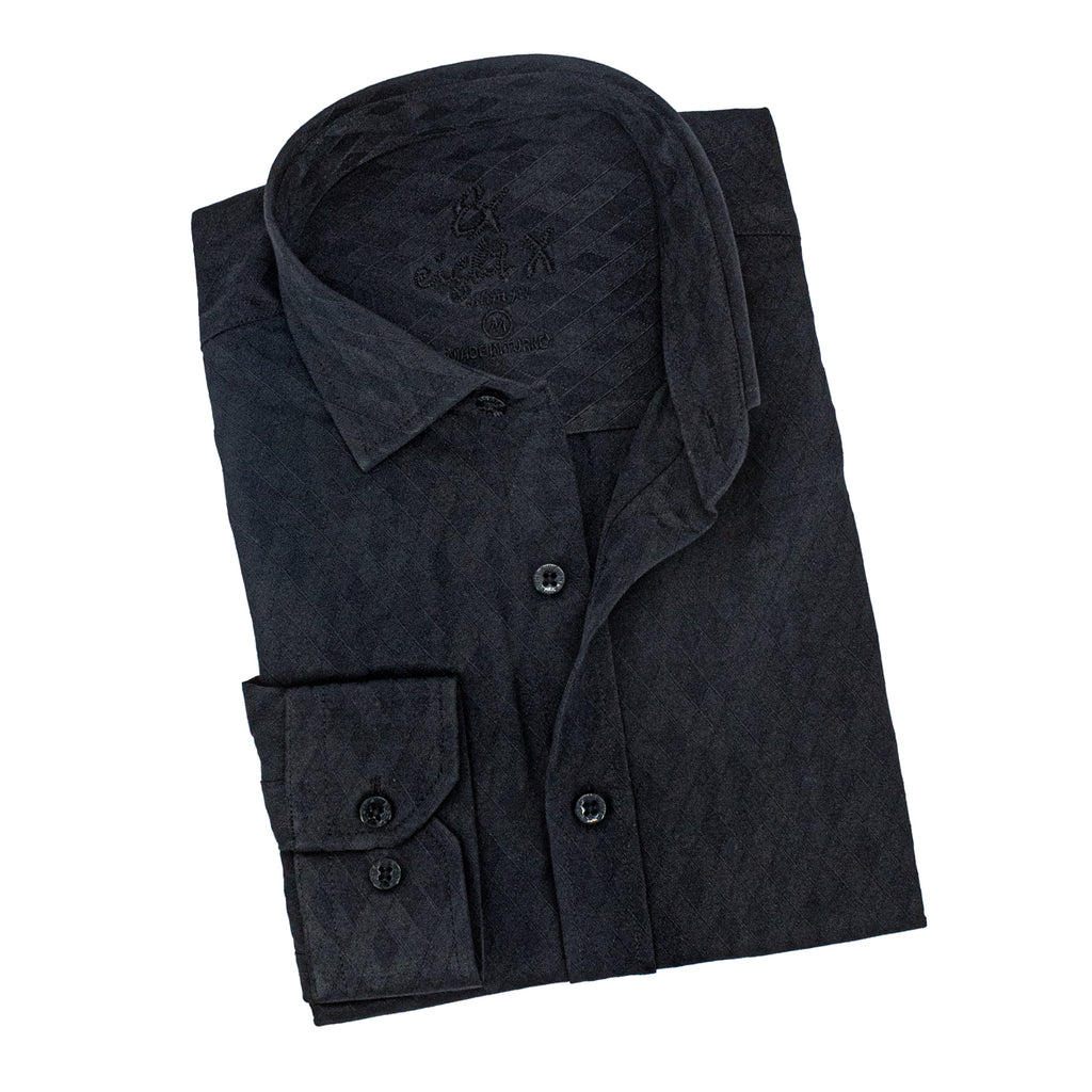 Argyle Jacquard Button Down Shirt - Black Long Sleeve Button Down EightX BLACK S 