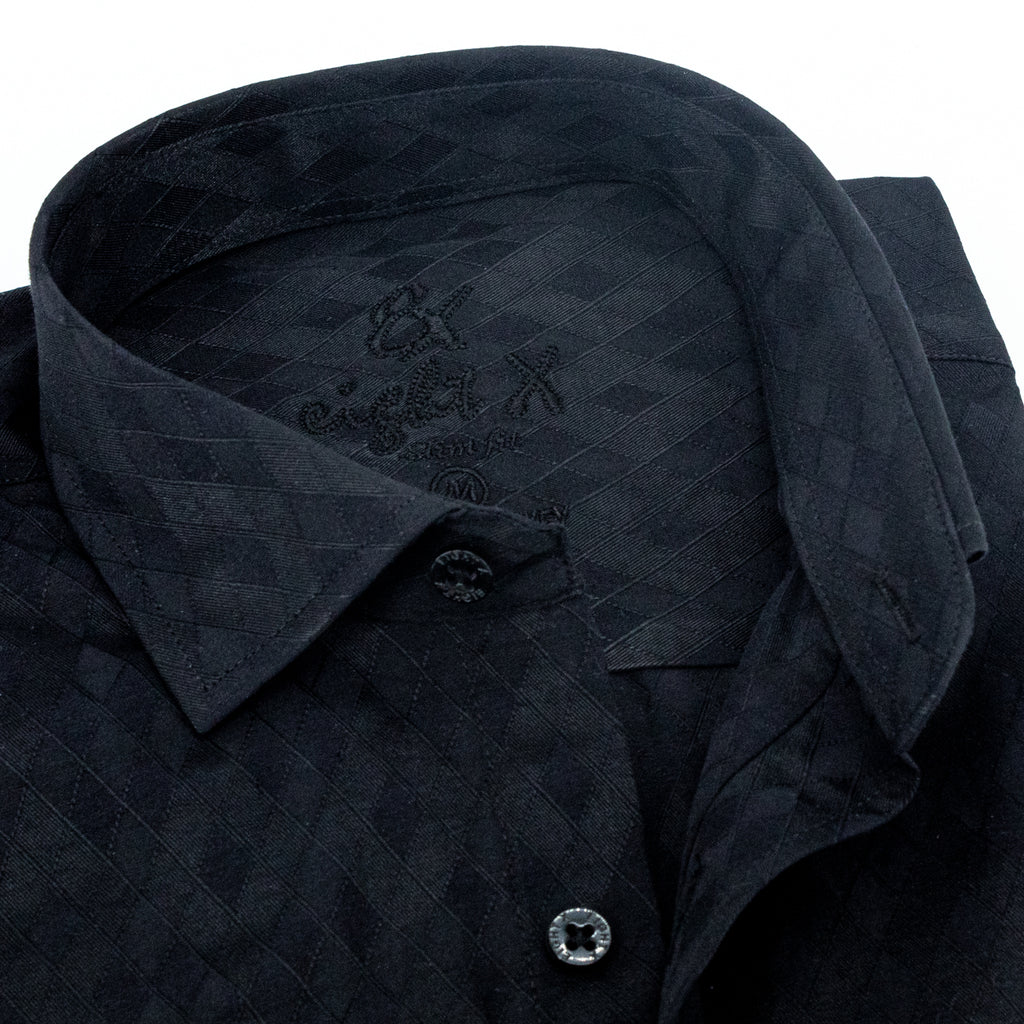 Argyle Jacquard Button Down Shirt - Black Long Sleeve Button Down EightX   