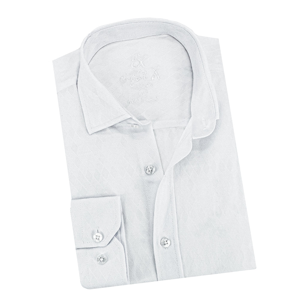 Argyle Jacquard Button Down Shirt - White Long Sleeve Button Down EightX WHITE S 