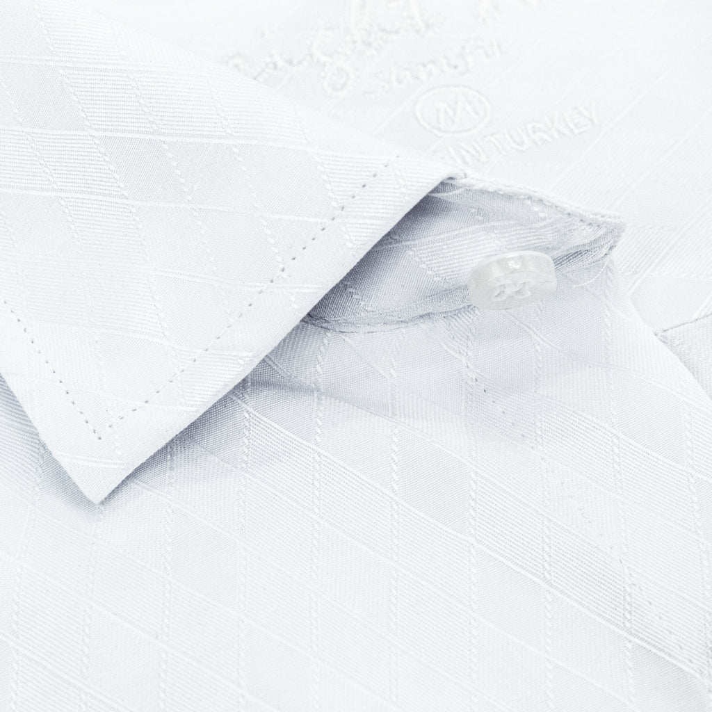 Argyle Jacquard Button Down Shirt - White Long Sleeve Button Down EightX   
