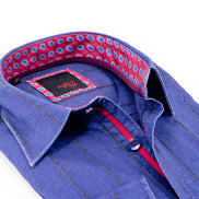 Denim Button Down W/Paisley Trim Long Sleeve Button Down EightX   