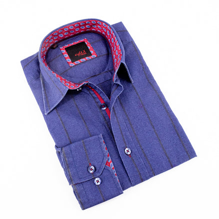Denim Button Down W/Paisley Trim Long Sleeve Button Down EightX   