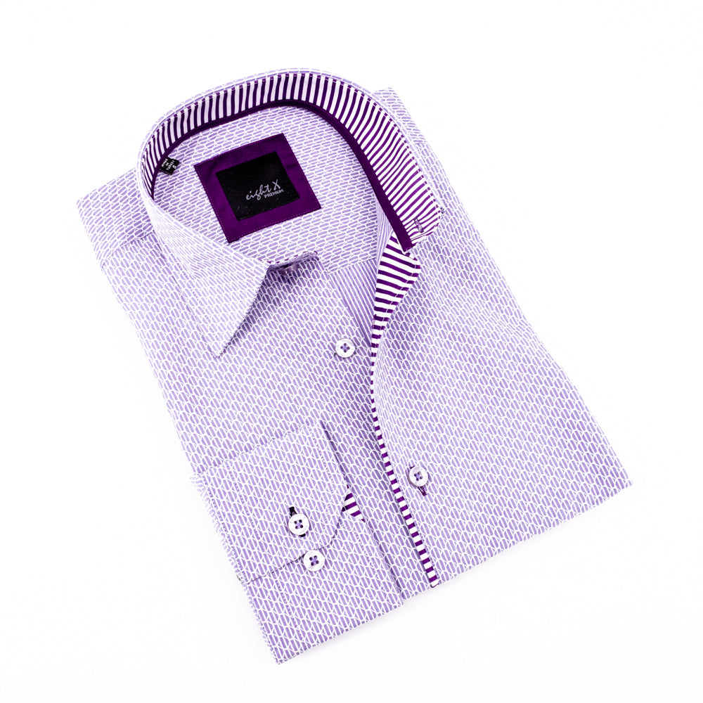 Lilac Stripes Button Down Jacquard Shirt Long Sleeve Button Down EightX   