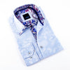 Light Blue Button Down Jacquard Shirt W/Paisley Trim Long Sleeve Button Down EightX   