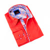 Red Button Down Shirt W/Plaid Trim Long Sleeve Button Down EightX   