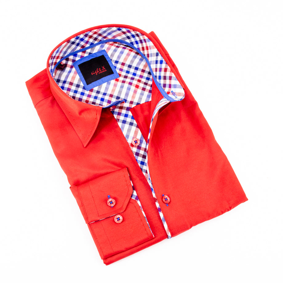 Eight-X | Designer Dress Shirts | Solid Color Shirts W/ Plaid Trim Eight-X | Designer Dress Shirts | Solid Color Shirts W/ Plaid Trim