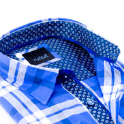 Blue Plaid Linen Shirt Long Sleeve Button Down EightX   