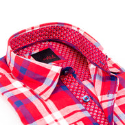 Red Plaid Linen Shirt Long Sleeve Button Down EightX   