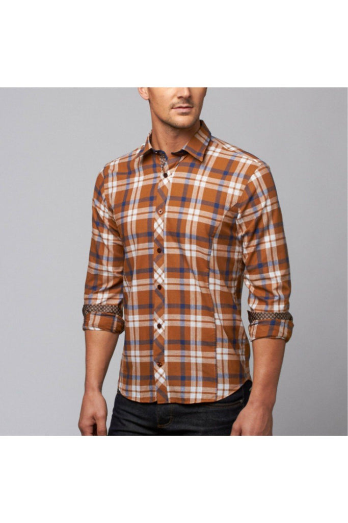 Carmel Plaid Linen Shirt Long Sleeve Button Down EightX   