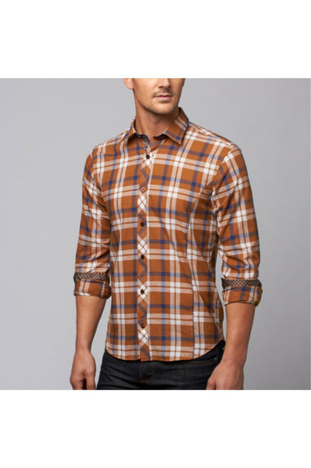 Carmel Plaid Linen Shirt Long Sleeve Button Down EightX   