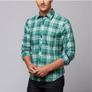 Plaid Linen Shirt - Green Long Sleeve Button Down EightX   