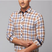 Plaid Linen Shirt - Brown on White Long Sleeve Button Down EightX   