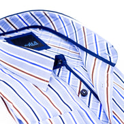 Blue Striped Button Down Shirt W/Plaid Trim Long Sleeve Button Down EightX   