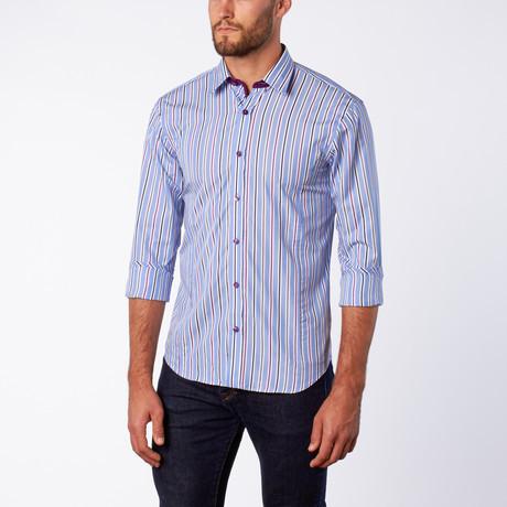 Purple Striped Button Down Shirt W/Plaid Trim Long Sleeve Button Down EightX   