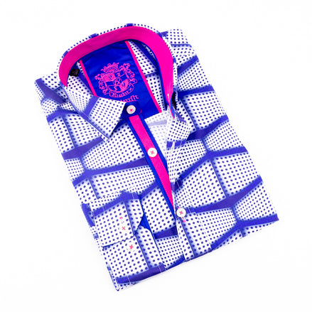 Button Down Print Shirt W/Fuchsia Trim Long Sleeve Button Down EightX   