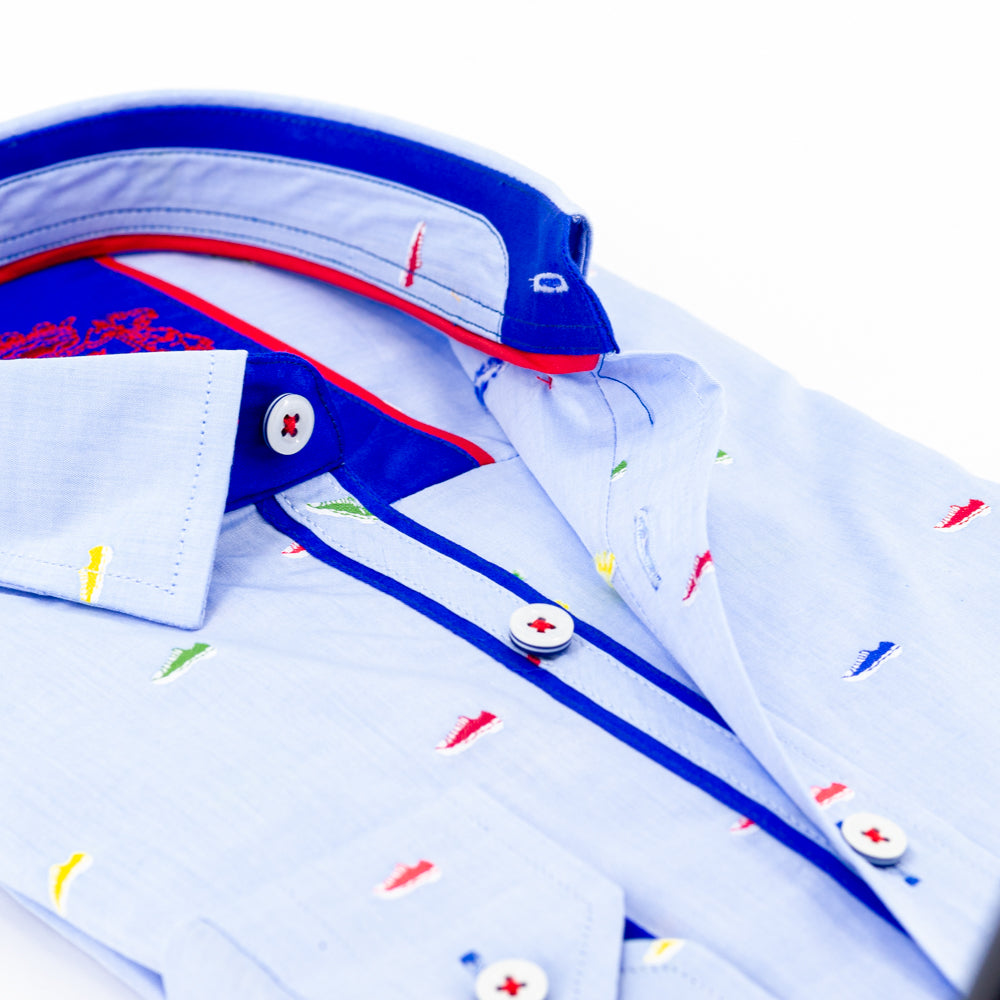 Blue Fill Coupe Colorful Sneakers Button Down Shirt Long Sleeve Button Down EightX   