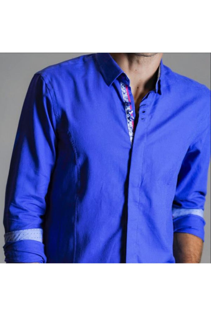 Royal Blue Paisley Button Down Jacquard Shirt Long Sleeve Button Down EightX   