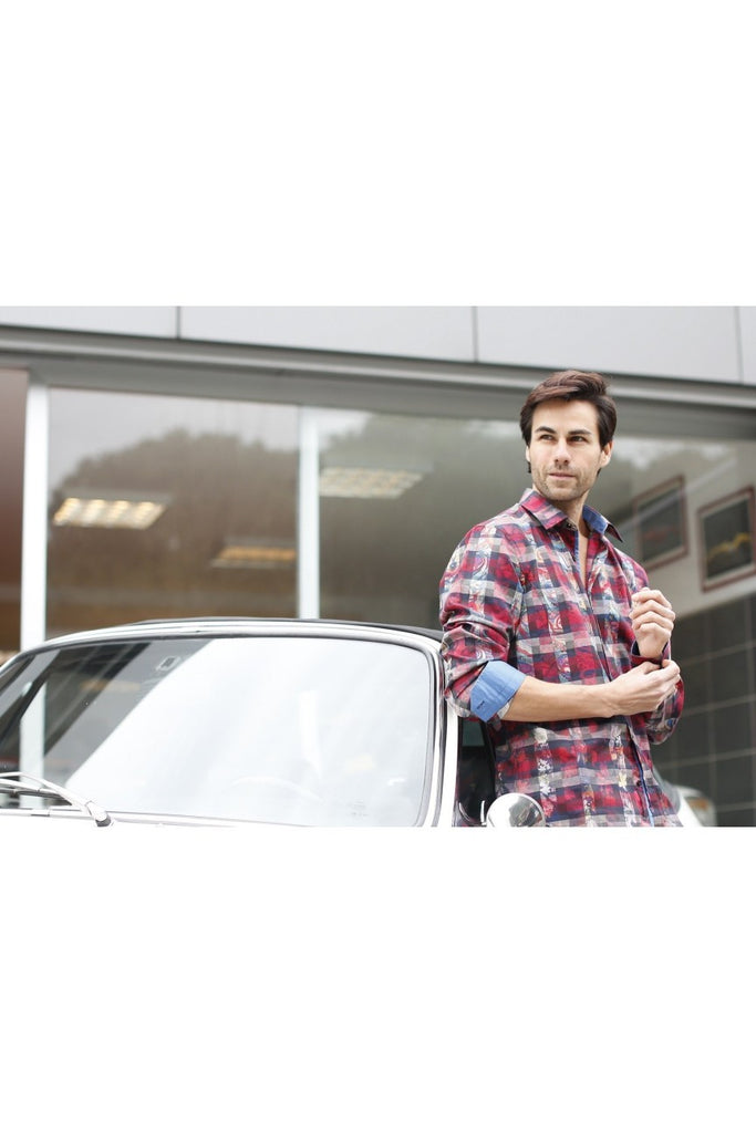 Red Button Down Print Shirt Long Sleeve Button Down EightX   