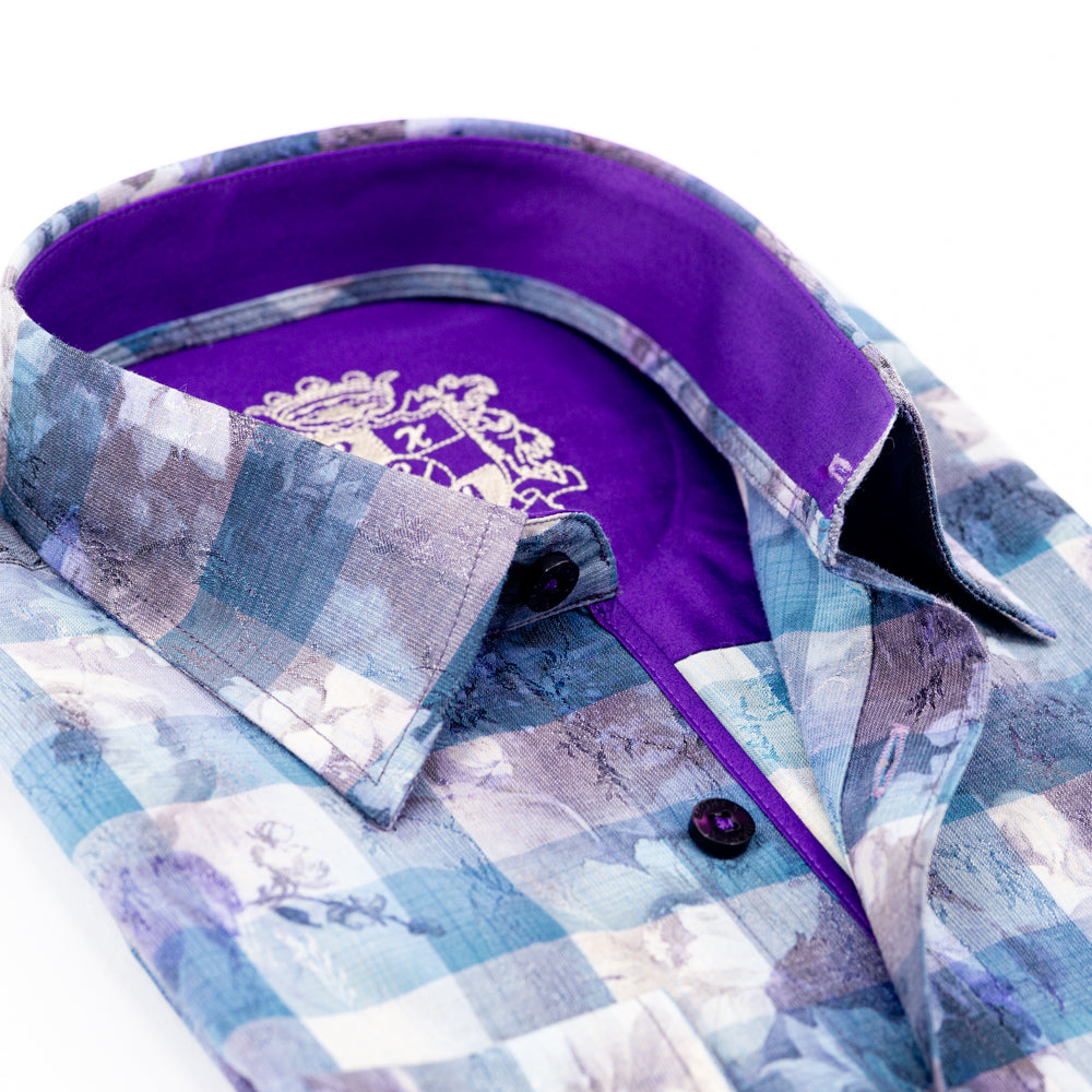 Lilac Plaid Button Down Print Shirt Long Sleeve Button Down EightX   