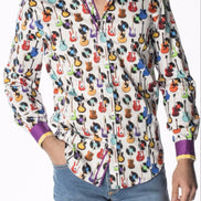 White Guitars And Records Button Down Print Shirt Long Sleeve Button Down EightX   