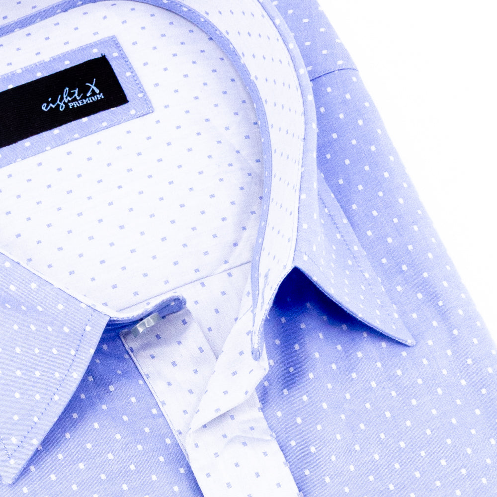 Blue Jacquard Hidden Button Shirt Long Sleeve Button Down EightX   