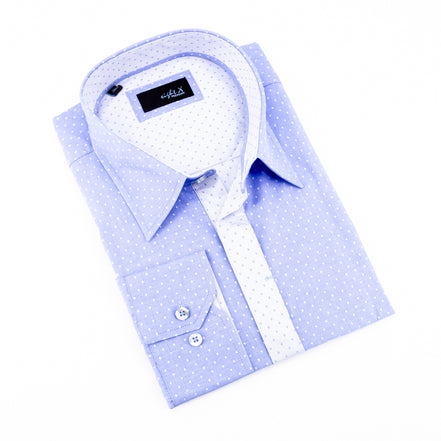 Blue Jacquard Hidden Button Shirt Long Sleeve Button Down EightX   
