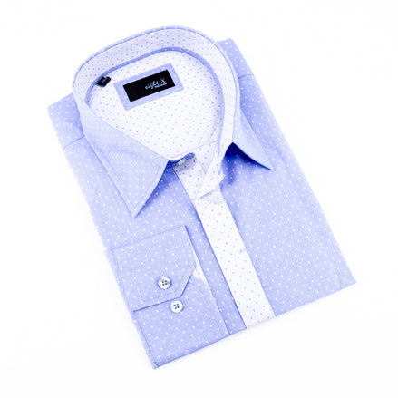 Blue Jacquard Hidden Button Shirt Long Sleeve Button Down EightX   