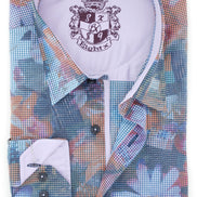 Digital Print Shirt W/Lilac Trim Long Sleeve Button Down EightX   