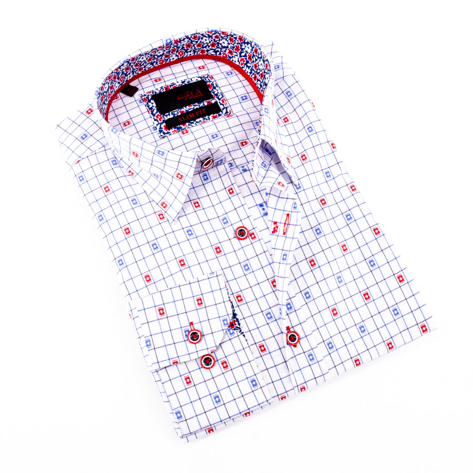 Eight-X | Designer Dress Shirts | Jacquard RED And Navy Shirts W/ Trim RED / 2XL Eight-X | Designer Dress Shirts | Jacquard RED And Navy Shirts W/ Trim RED / 2XL