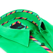 Green Shirt With Colorful Trim Long Sleeve Button Down EightX   