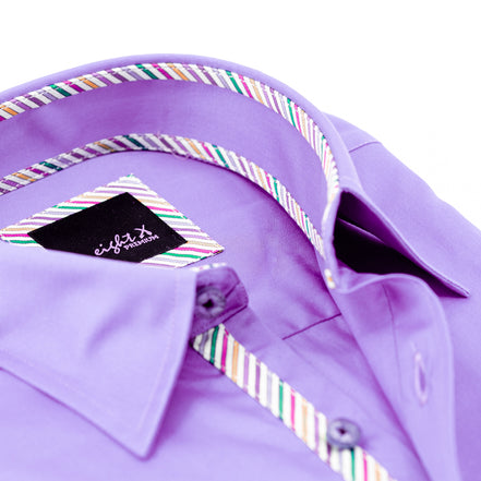 Lilac Shirt With Colorful Trim Long Sleeve Button Down EightX   