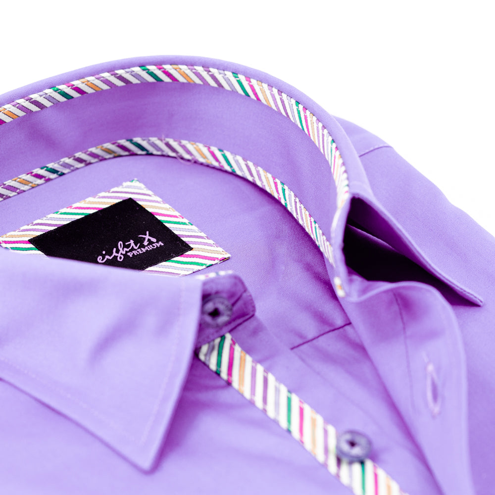 Lilac Shirt With Colorful Trim Long Sleeve Button Down EightX   