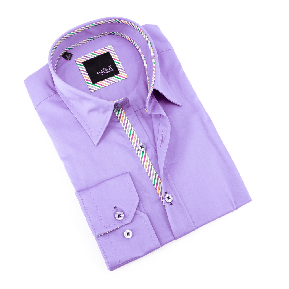 Lilac Shirt With Colorful Trim Long Sleeve Button Down EightX   