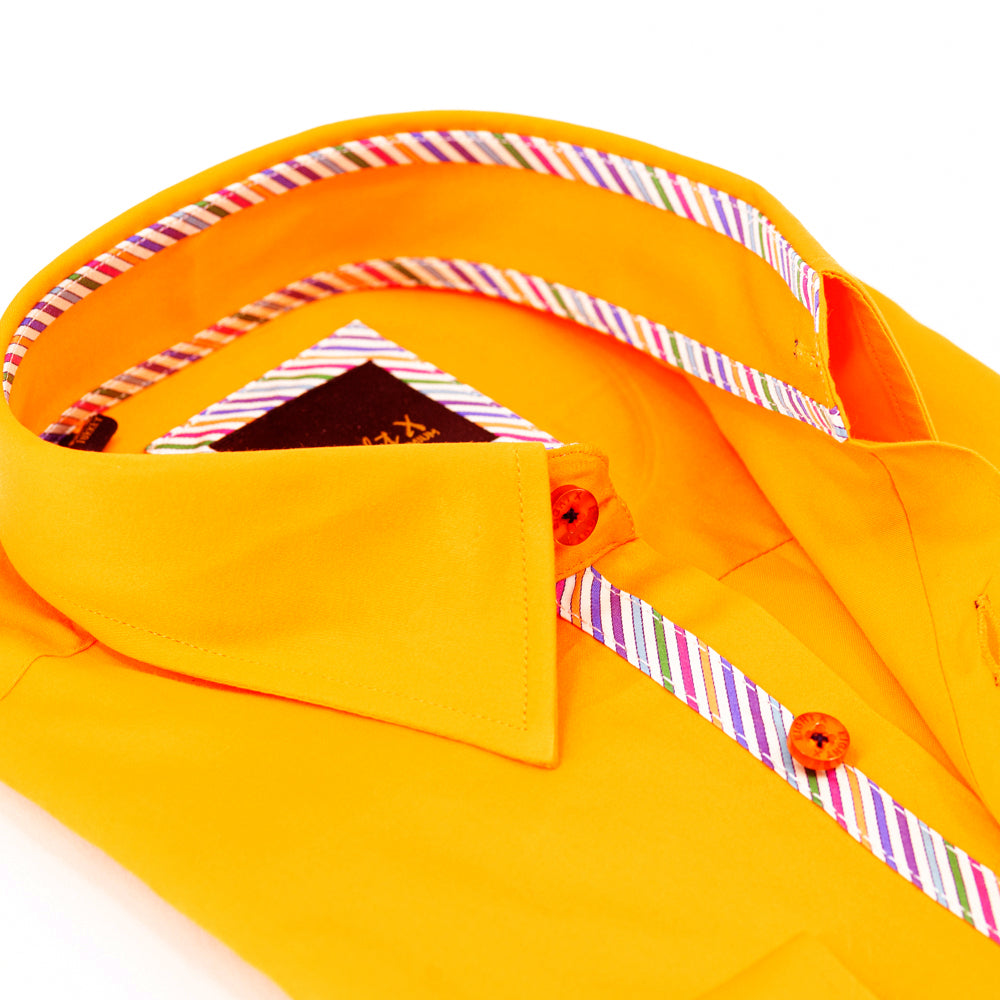 Orange Shirt With Colorful Trim Long Sleeve Button Down EightX   
