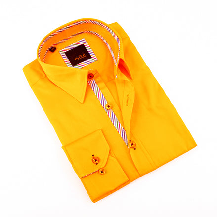 Orange Shirt With Colorful Trim Long Sleeve Button Down EightX   