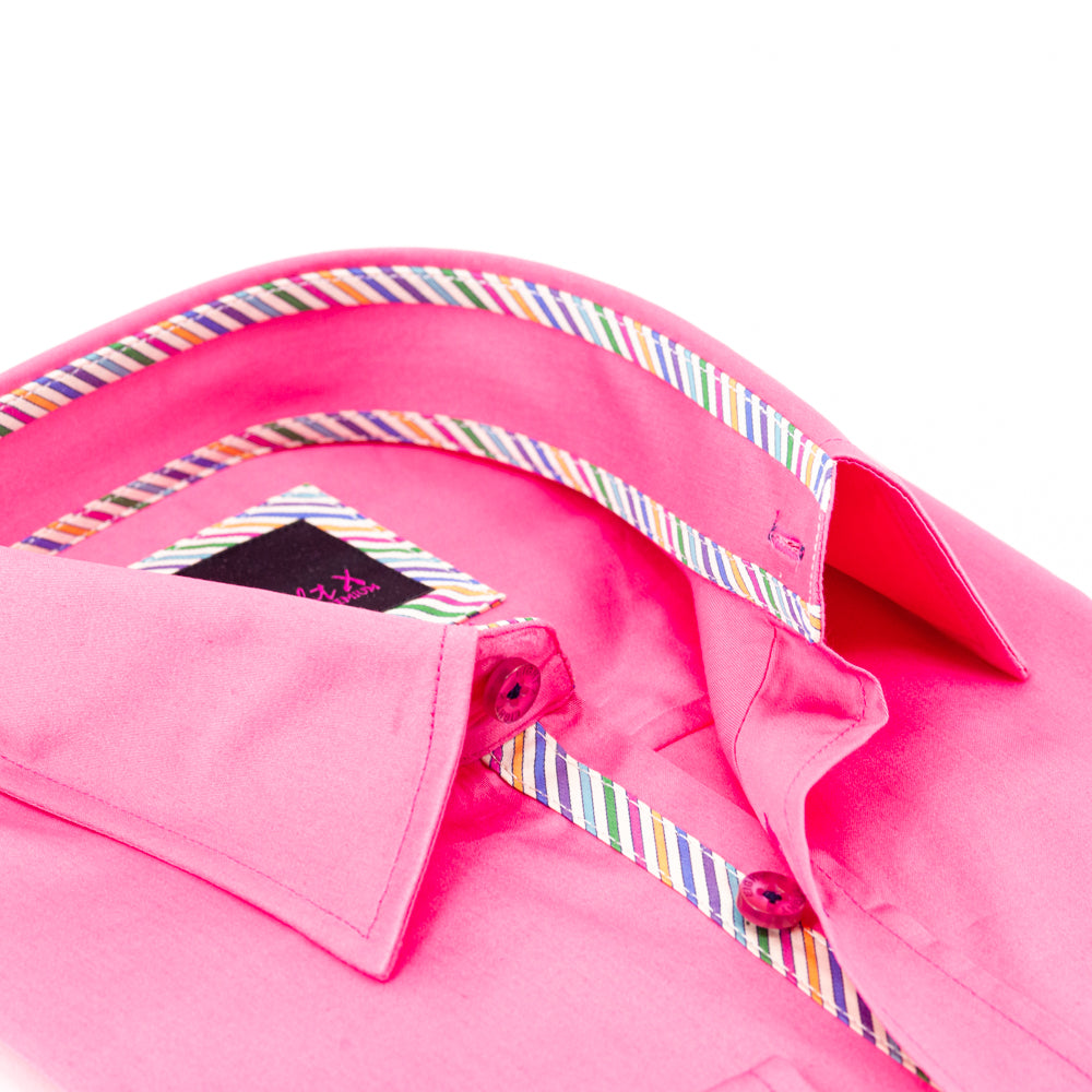 Pink Shirt With Colorful Trim Long Sleeve Button Down EightX   