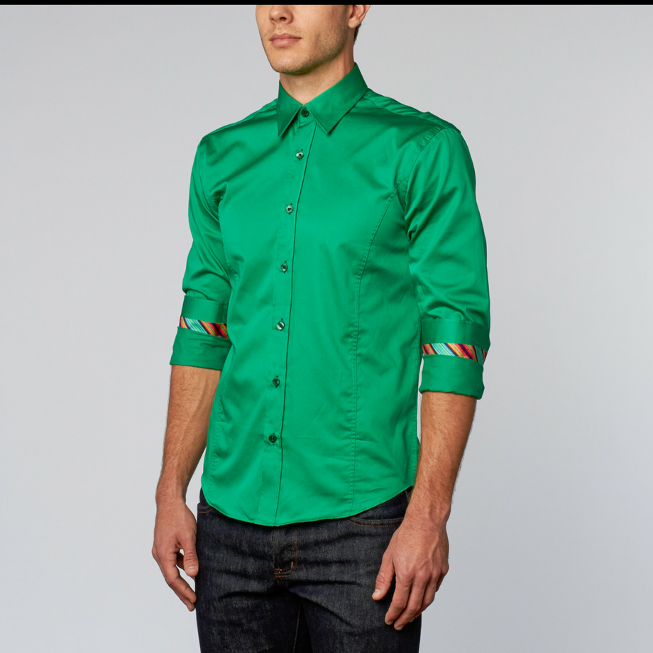knee length dresses for ladies Men’s Single Pocket Logo Modern Fit Stretch Dress Shirt - Green main image 1