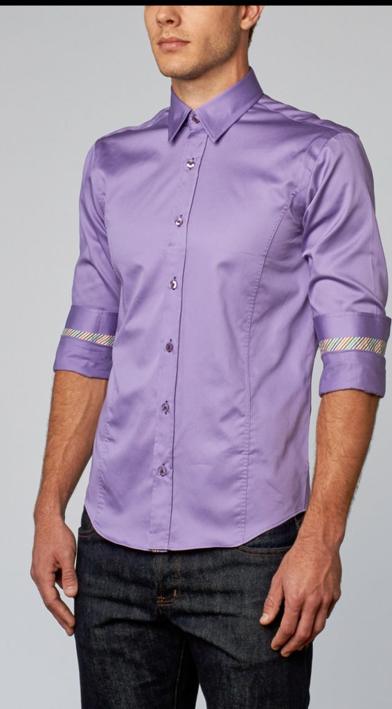 Lilac Shirt With Colorful Trim Long Sleeve Button Down EightX   