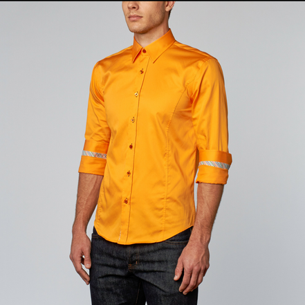 Orange Shirt With Colorful Trim Long Sleeve Button Down EightX   