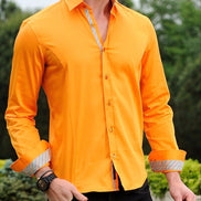 Orange Shirt With Colorful Trim Long Sleeve Button Down EightX   